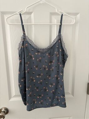 Hollister Floral Lace-Trim Cami in Slate Blue